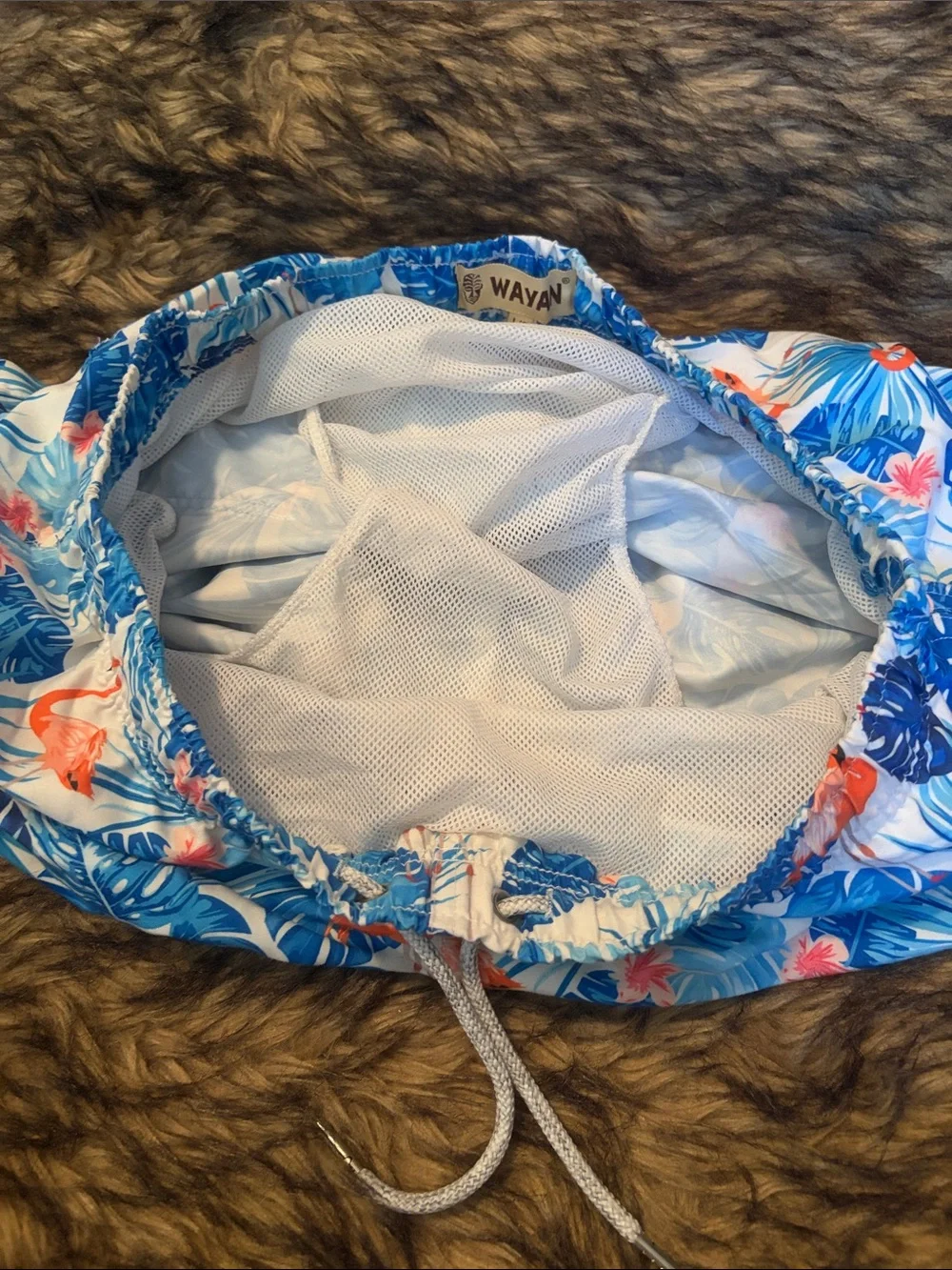 Men's Tropical Flamingo Swim Trunks - Blue & Pink Size large